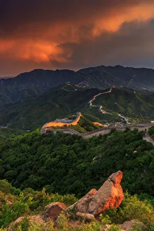 Mountain Area Prints: China, Beijing, Great wall of Badaling, sunset on the great wall