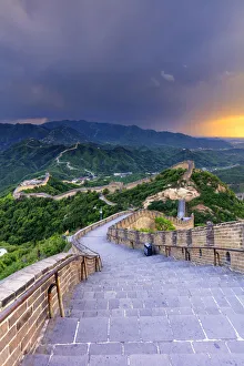 Mountain Area Prints: China, Beijing, Great wall of Badaling, sunset on the great wall