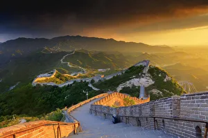 Wall Prints: China, Beijing, Great wall of Badaling, sunset on the great wall