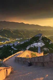 Mountain Area Prints: China, Beijing, Great wall of Badaling, sunset on the great wall