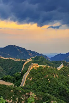 Mountain Area Prints: China, Beijing, Great wall of Badaling, sunset on the great wall