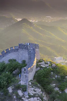 Mountain Area Prints: China, Beijing, Great wall of Badaling, sunset on the great wall