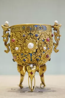 Images Dated 29th November 2010: China, Beijing, Palace Museum or Forbidden City, Gallery of Treasures, Gold Cup marked