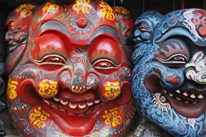 Images Dated 29th November 2010: China, Beijing, Wangfujing Street, Snack Street Market, Souvenir Shop, Chinese Masks
