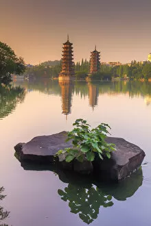 China, Guangxi province, Guilin, Banyan Lake Pagodas
