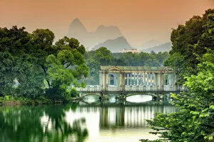 Images Dated 10th March 2017: China, Guangxi province, Guilin, old traditional bridge at dawn