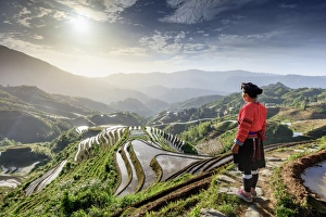 Agricultural Prints: China, Guangxi Province, Longsheng, a woman from a local ethnic minority famous for