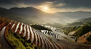 Images Dated 10th March 2017: China, Guangxi Province, Longsheng, Long Ji rice terrace filled with water in the