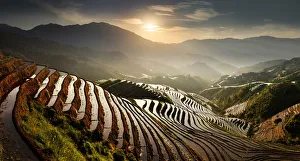Images Dated 10th March 2017: China, Guangxi Province, Longsheng, Long Ji rice terrace filled with water in the