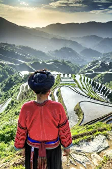 Agricultural Prints: China, Guangxi Province, Longsheng, a woman from a local ethnic minority famous for