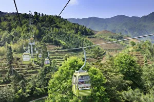 Longji Prints: China, Guangxi Province, Longsheng, new cablecar at Long Ji rice terrace area