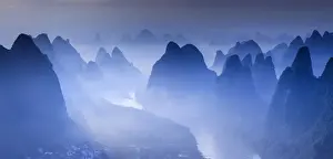 Serene Landscape Prints: China, Guangxi province, Xingping village along River Li