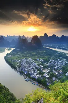 Guangxi Prints: China, Guangxi province, Xingping village along River Li