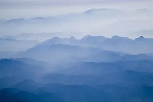 China, Hebei Province, Aerial View of Mountains north of Beijing