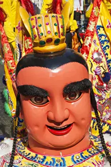 Masks Prints: China, Hong Kong, Annual New Years Day Festival Parade, Lucky God