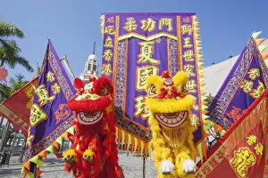 Images Dated 14th April 2015: China, Hong Kong, Chinese Lion Dance Costumes