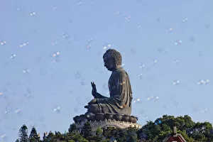 Images Dated 5th January 2012: China, Hong Kong, Lantau, Po Lin Monastery, Bubbles floating across the Giant Buddha