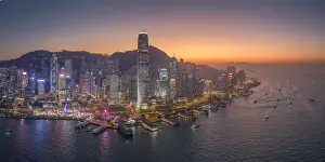 The City At Night Prints: China, Hong Kong, Victoria Harbour and Hong Kong Island skyline
