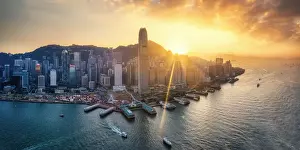 Hong Kong Prints: China, Hong Kong, Victoria Harbour and Hong Kong Island skyline