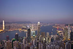 Images Dated 5th January 2012: China, Hong Kong, View from Victoria Peak, City Skyline and Victoria Harbour