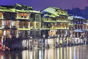 China, Hunan province, Fenghuang, riverside houses