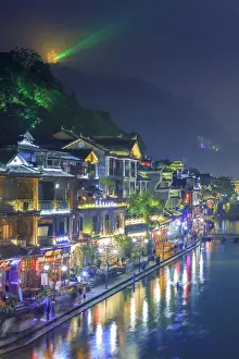 China, Hunan province, Fenghuang, riverside houses