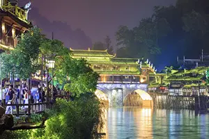 China, Hunan province, Fenghuang, riverside houses