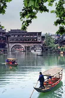 China, Hunan province, Fenghuang, riverside houses