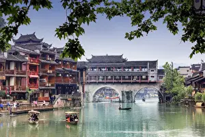China, Hunan province, Fenghuang, riverside houses