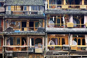 China, Hunan province, Fenghuang, riverside houses