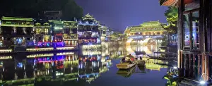 China, Hunan province, Fenghuang, riverside houses