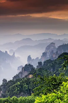 Wulingyuan Prints: China, Hunan, Zhangjiajie National Forest Park, also called the Halleluja mountains