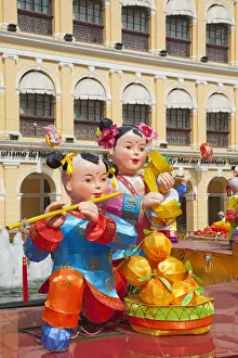Colonial Buildings Prints: China, Macau, Senado Square with Display of Chinese New Year Decorations