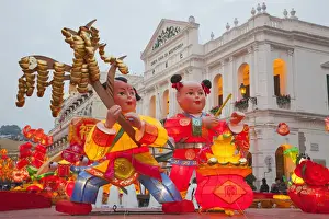 China, Macau, Senado Square with Display of Chinese New Year Decorations
