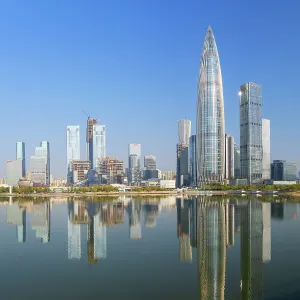 Business District Prints: China Resources Building and skyline, Shenzhen Bay, Shenzhen, Guangdong, China