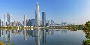 Business District Prints: China Resources Building and skyline, Shenzhen Bay, Shenzhen, Guangdong, China