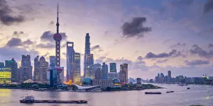 Images Dated 24th February 2014: China, Shanghai, Pudong District, Financial District Skyline including Oriental Pearl
