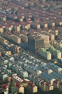 Images Dated 4th August 2008: China, Shanghai, Pudong District, JIn Mao Tower Observation Deck, Aerial View of new