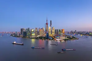 Pudong Prints: China, Shanghai, Pudong District Skyline across Huangpu River