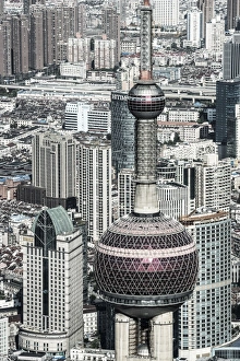 China, Shanghai, View over Pudong Financial District, Oriental Pearl Tower