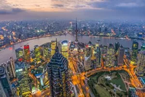 Above Gallery: China, Shanghai, View over Pudong Financial District, Huangpu River beyond