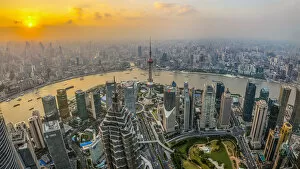 Images Dated 24th February 2014: China, Shanghai, View over Pudong Financial District, Huangpu River beyond