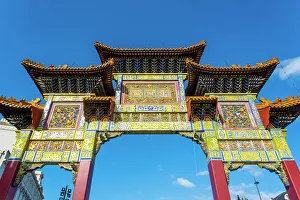 China Town Prints: China Town gate, Liverpool, Merseyside, England, UK