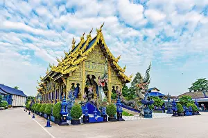 Creativity Prints: Chinese dragons and mythological statues at the entrance of Wat Rong Suea Ten (Blue Temple)