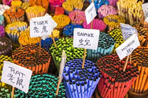 Images Dated 1st June 2015: Chopsticks with Chinese animal zodiac signs, Chinatown, Singapore
