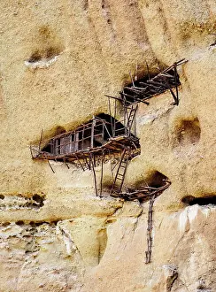 Kalampaka Prints: Christian ascetics cave hermitages perched on cliffs of the Pyxari or Pixari Rock