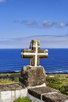 Images Dated 14th December 2021: The christian cross facing the Atlantic Ocean. Graciosa island, Azores. Portugal