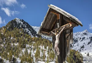Jesus Prints: Christian wayside cross on the Alp Unterstalleralm, Innervillgraten, Villgraten valley