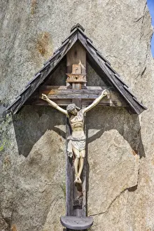 Traditionally Prints: Christian wayside cross at the Kehreralm (1842 m) near Kasern, Valle Aurina, South Tyrol