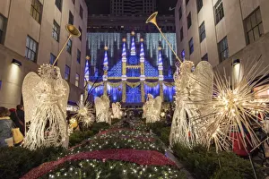 Christmas Angels and sparkling snowflakes at Rockefeller Center Channel Gardens with